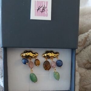 KB Lovely Things Gold and Multicolor Gemstone Post Back 1.5" Dangle Earrings #3